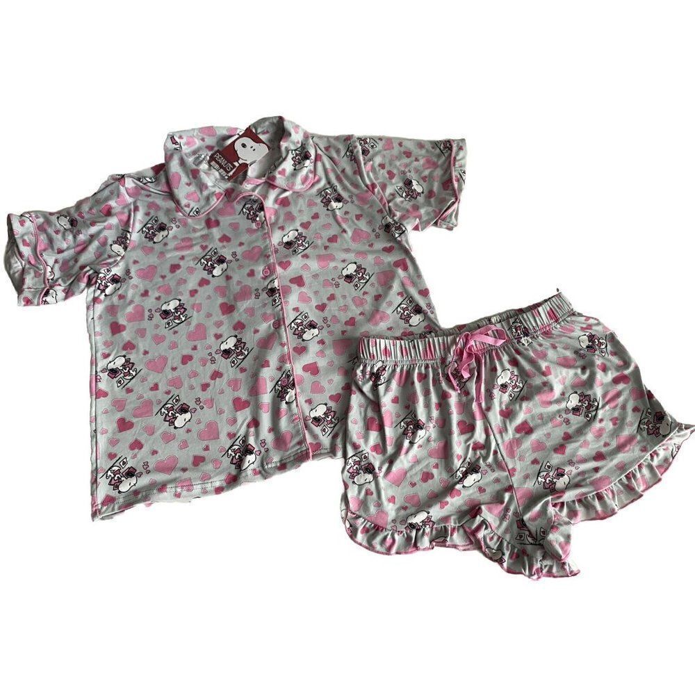 Munki Munki Snoopy Peanuts Women’s Sz M Pajama Pj Set Heart Shorts Valentine’s